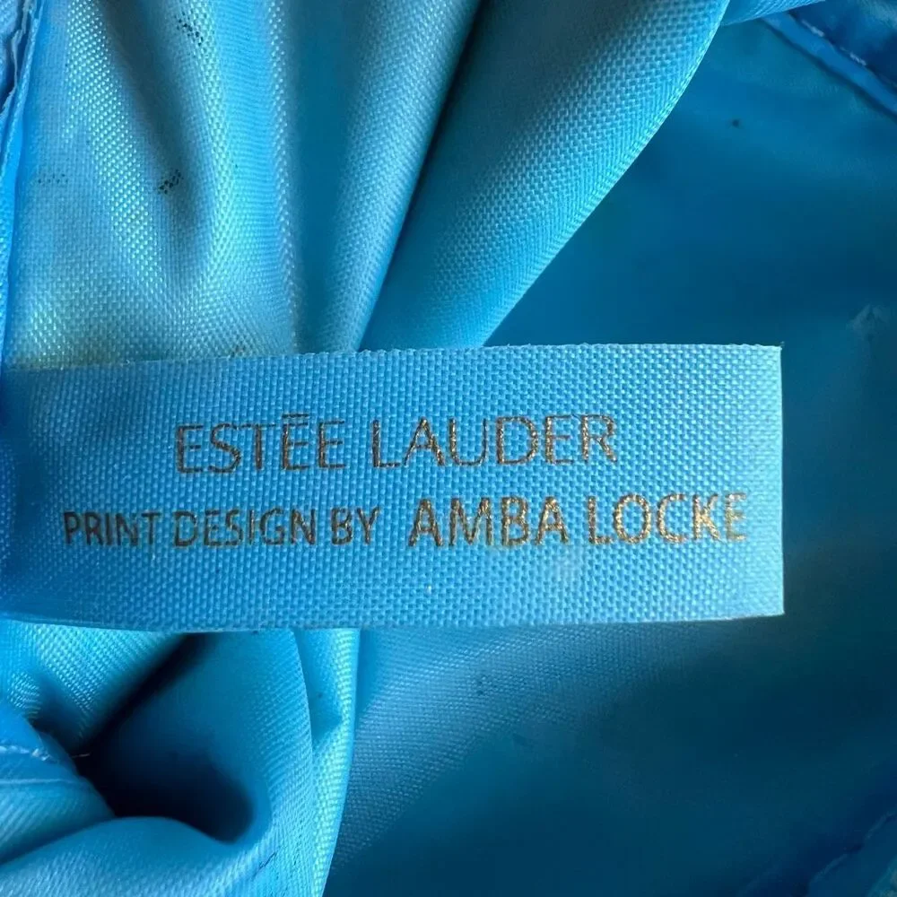 Estee Lauder X Amba Locke Light Blue Zipper Top Travel Cosmetic Makeup Bag